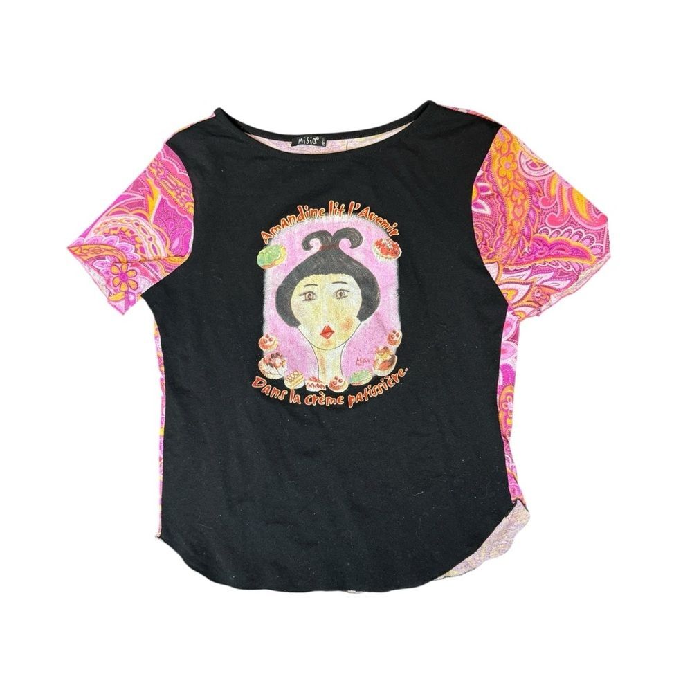 Misia Paris Euro Black + Pink Baby Graphic Girl Baby Tee Size Medium